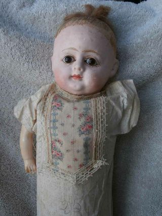 Antique Paper Mache Head Doll Gauze Dress Glass Eyes 20 "