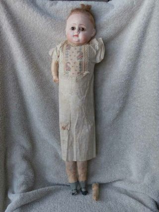 Antique Paper Mache Head Doll Gauze Dress Glass Eyes 20 