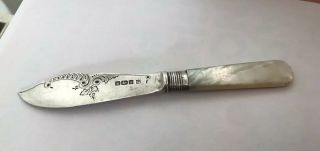 Antique Sterling Silver Butter Knife Mother Of Pearl Handle - 1910 James Deakin