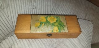 Unusual Vintage Wooden Box With Flowers Design Detail Interesting