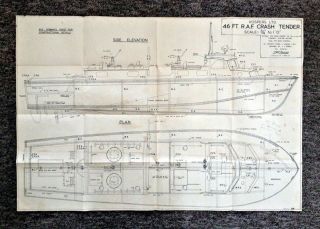 Vintage Blueprint Plan 46ft R.  A.  F Crash Tender Ship Keil Kraft Radio Control Rc