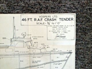 Vintage BLUEPRINT Plan 46ft R.  A.  F Crash Tender Ship KEIL KRAFT Radio Control RC 2