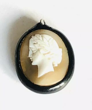 Antique Victorian Whitby Jet And Cameo Pendant