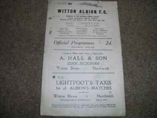 Rare Vintage Cheshire County League Witton Albion V Tranmere Rovers 13 Oct 1951