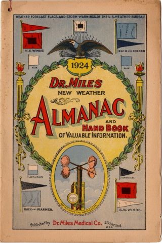 Antique 1924 Dr.  Miles Weather Almanac And Handbook