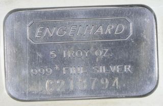 Rare Silver 5 Troy Oz.  Engelhard Bar.  999 Fine Silver 730