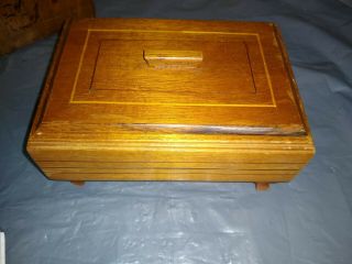 Old Inlaid Wooden Box Treen With Felt Lining 17 X 12 X 7 Cm