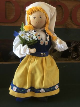 Vintage 11 " Blonde Sweet Face Wooden Doll Butticki Of Sweeten Handmade