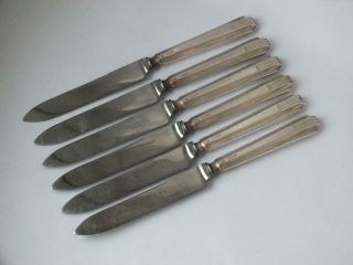 Set Of 6 Art Deco Sterling Silver Handles Tea/ Dessert Knives 1929/ L 17.  5 Cm