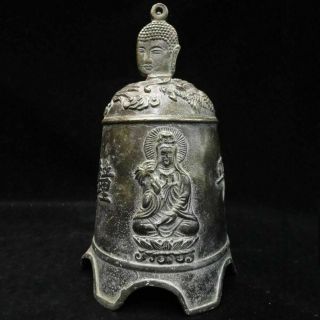 Fine Old Chinese Bronze Dragon Buddha Head Guanyin Statues Temple Bell