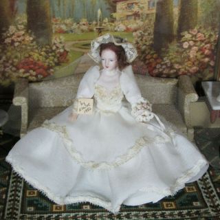 Vtg Dollhouse Artisan Elaine Porcelain Bride Lady Doll Artist Woman Wedding Gown