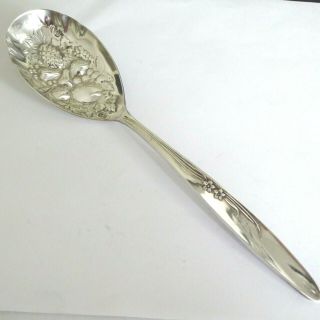 Vintage Silver Plate Repousse Berry Fruit Serving Spoon - 8.  5 Inch - Gleaming