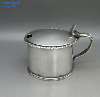 Antique George Iv Heavy Solid Sterling Silver Drum Mustard Pot & Liner 1825