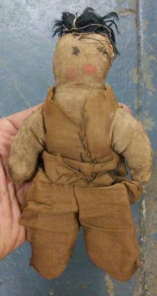 Vintage Antique Folk Art Rag Cloth Childs Toy Doll Hand Painted Face Clothes
