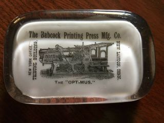 Antique Glass Advertising Paperweight - The Babcock Printing Press Mfg Co – Ny - Ct.