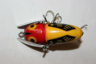 Vtg Heddon Crazy Crawler 2120 Wood Fishing Lure Yrh Red Yellow Hornet 2pc Hdwr