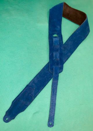 Rare Vintage Franklin Blue Suede Leather Guitar Strap Made In Usa