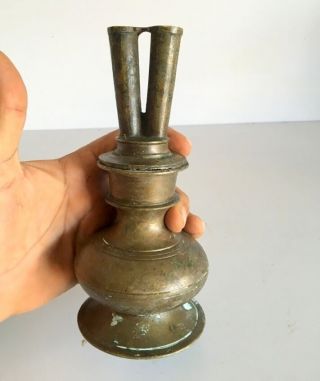 Antique Old Brass Hand Carved Hand Engraved Islamic Hookah Base Double Pipe