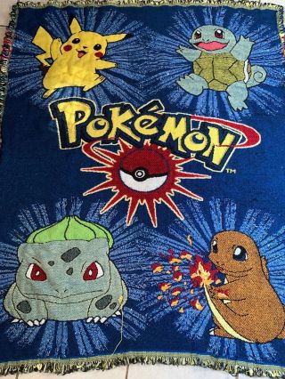 Vintage Pokemon Nintendo Woven Tapestry Blanket Usa Northwest 1990’s Rare