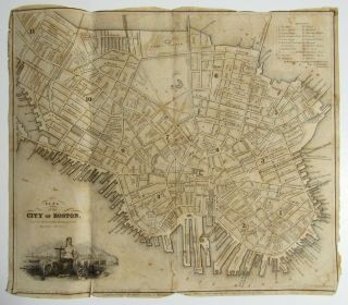 Antique 1844 City Of Boston,  Ma Map Massachusetts City Plan S.  N.  Dickinson