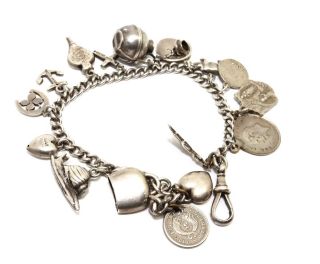 A Antique Victorian Sterling Silver 925 Albert Chain Charm Bracelet 16202