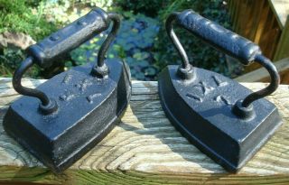Old Antique Cast Sad Flat Iron Ixl Heavy 7 & 8 Lb Matching Bookends Doorstop Set