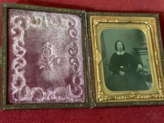 Antique Daguerreotype Photograph In Leather Case With Pink Velvet Interior