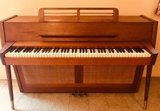 Ultra Rare Mid Century Modern Baldwin Acrosonic Spinet Piano With Woven Cane
