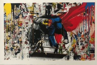 Mr Brainwash Rare Batman Vs Superman Kaws Koons Banksy Urban Art Print