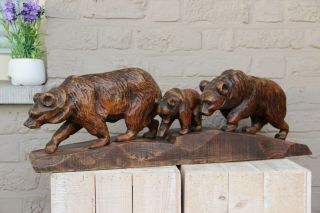 Huge 27 " German Antique Black Forest Wood Carved Bear Family Statue Group Rare