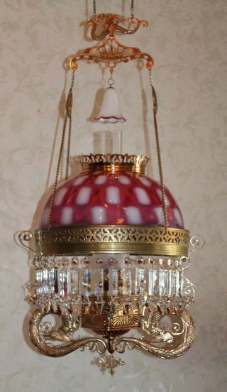 Ultra Rare Pittsburgh Victorian Hanging Library Kerosene Oil Lamp