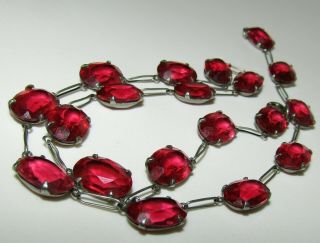 Gorgeous,  Antique Victorian Sterling Silver Riviere Necklace With Ruby Paste