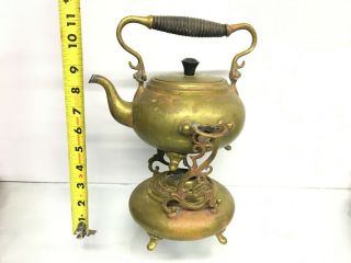 Antique Copper And Brass Tea Pot Kettle With Stand And Burner By S&c Trade Mark