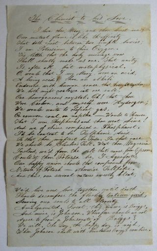 1800 ' s THE CHEMIST TO HIS LOVE Chemistry Poetry HANDWRITTEN POEM Manuscript 2