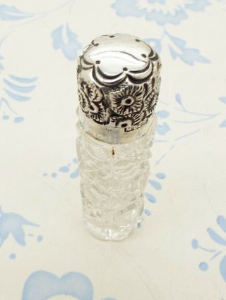 Victorian Antique Hallmarked Sterling Silver Top Cut Glass Perfume Bottle 1881