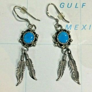 Rare Vintage Richard Begay 925 Sterling Silver Turquoise Dangle Earrings