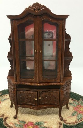 Dollhouse Miniature Bespaq Carved Breakfront China Cabinet Furniture