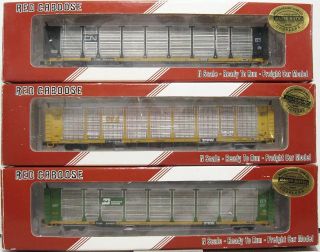 Red Caboose N Scale Auto Rack 3 Cars Knuckle Rare.  Scroll Down