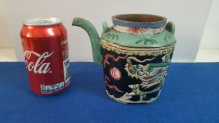 Very Rare Chinese Qing Enamel Yixing Famille Rose Teapot W/ Dragon Marked Xix