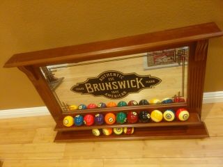 Brunswick Billiards Mahogany Wall Mirror Ball Rack Rare 51 - 869471 - 007