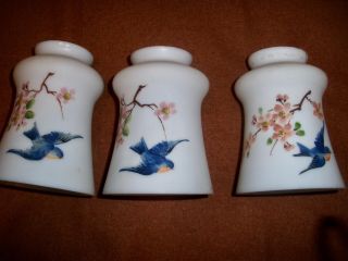 3 Antique Hand Painted Glass Shades 2 1/4” Fittle Lamp