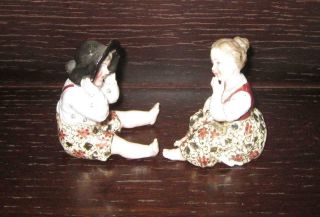 Pair Antique Dresden German Porcelain Miniature Figures