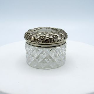 Antique La Pierre Sterling Silver Repousee Lid & Glass Vanity Dresser Jar,  Nr