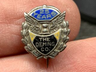 The Deming Company Sterling Silver Very Old Rare 25 Years Of Service Award Pin.