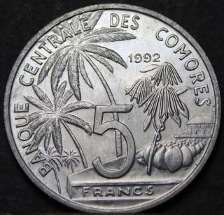 Comoros 5 Francs,  1992 Gem Unc RARE Coelacanth Fish World Fisheries Conference 2