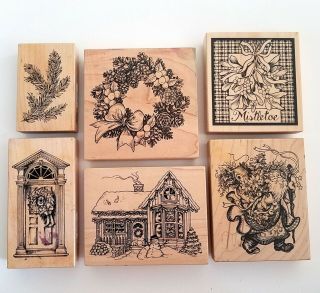 6 Rare Christmas Winter Holiday Htf Rubber Stamps Psx/personal Stamp Exchange
