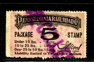 Us Pennsylvania Railroad Package Stamp - 5 Cent Value - Rare