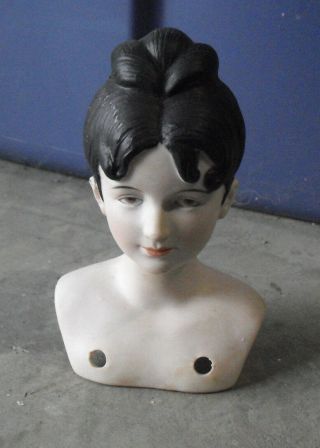 Vintage 1960s Japan Bisque Molded Hair Girl Doll Head And Shoulders 4 1/2 "