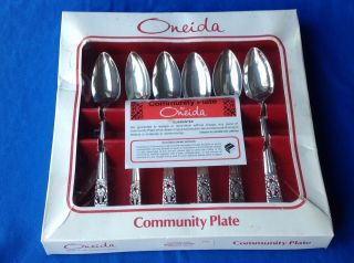 Boxed Set Of 6 Oneida Community Silverplate Hampton Court Pattern Grapefruit Sp.
