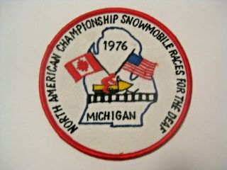 Rare Nos Vintage 1976 Michigan Championship Snowmobile Race For The Deaf Patch